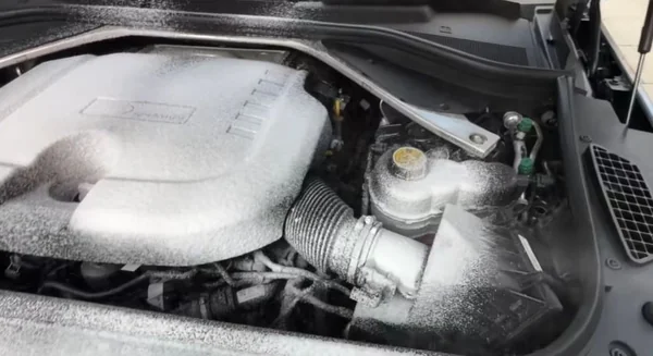 Engine bay detailing in Oakland — degreased and dressed engine compartment