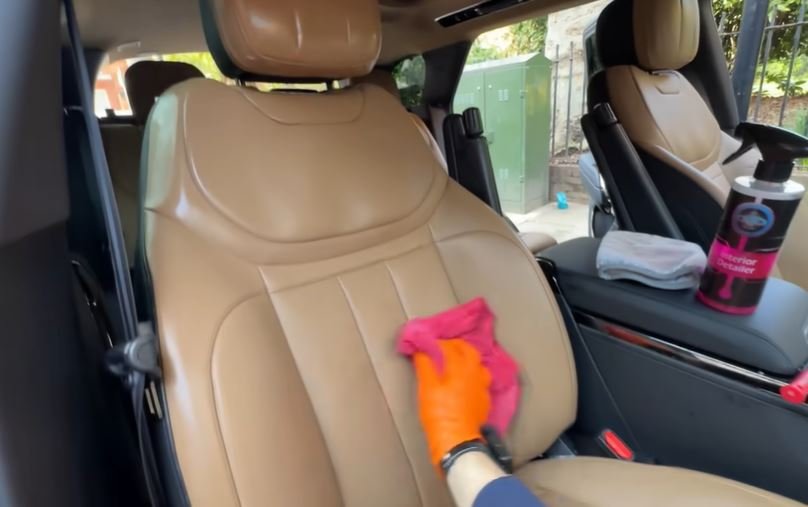 Car seat cleaned and conditioned during an interior detail in Albany, CA